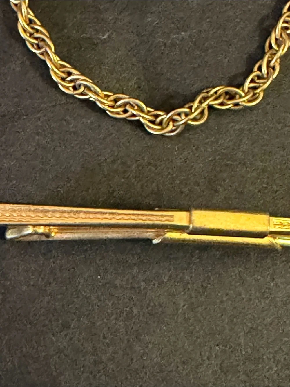 Vintage Swank Tie Bar Clip Gold Tone Chain Men's Jewelry Retro Dad Father Lot 2x